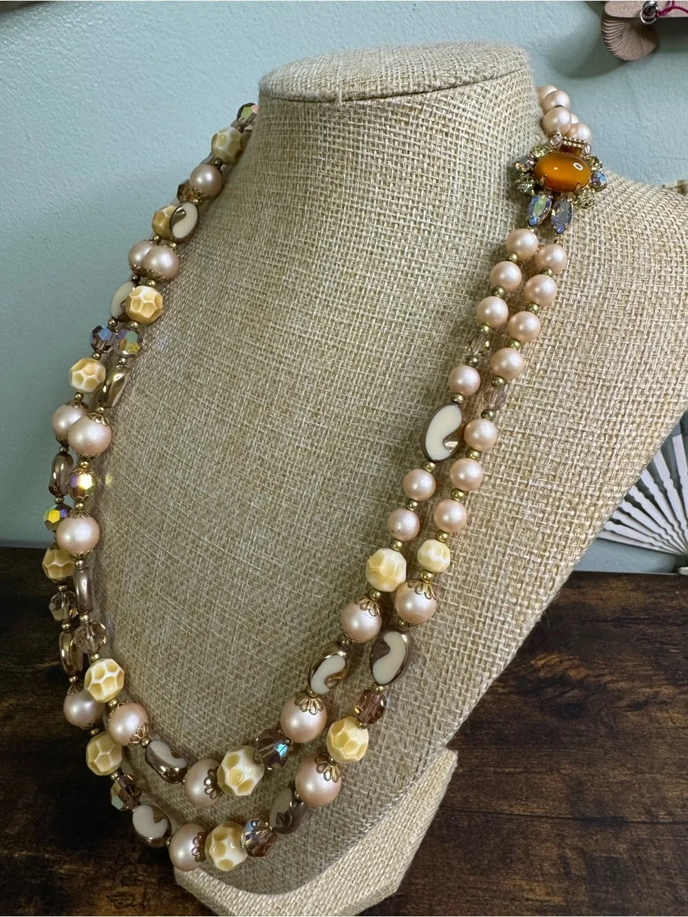 Boucher LeC Le Couturier Vintage Necklace Beaded Double Strand AB Crystal 1960’s - Picture 16 of 16